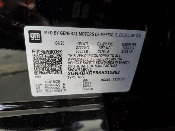 2025 Chevrolet Blazer RS with VIN 3GNKBKRS5SS212883, listed as a Copart auction lot 60678885 with 164 mi miles and Non repairable. Bid and sale history available at DreamBid. Image 12.