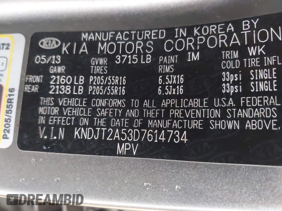2013 Kia Soul with VIN KNDJT2A53D7614734, listed as a IAAI auction lot 41973020 with 72,528 mi miles. Bid and sale history available at carsss.com. Image 9.