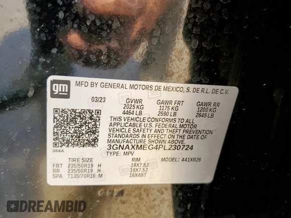 2023 Chevrolet Equinox RS with VIN 3GNAXMEG4PL230724, listed as a Copart auction lot 58936695 with 31,984 mi miles and Salvage title. Bid and sale history available at DreamBid. Image 12.