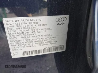 2013 Audi Q7 3.0T Premium Plus with VIN WA1LGAFE8DD002959, listed as a IAAI auction lot 41970557 with 184,945 mi miles. Bid and sale history available at carsss.com. Image 9.