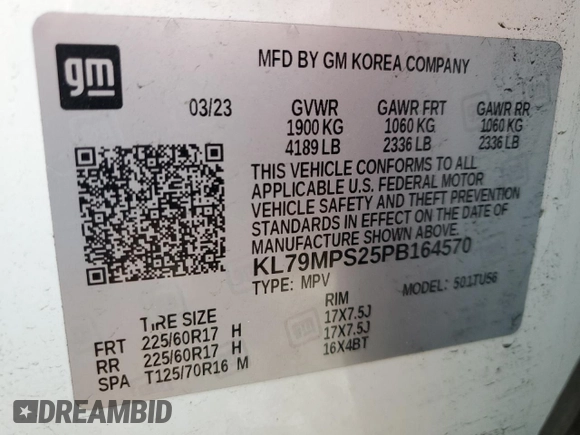 2023 Chevrolet TrailBlazer LT with VIN KL79MPS25PB164570, listed as a Copart auction lot 50016885 with 63,891 mi miles and Salvage Title. Bid and sale history available at DreamBid. Image 15.