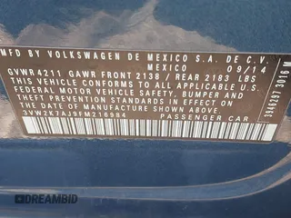 2015 Volkswagen Jetta Sedan 2.0L S with VIN 3VW2K7AJ9FM216984, listed as a IAAI auction lot 41980257 with 139,542 mi miles. Bid and sale history available at carsss.com. Image 9.