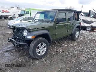 2021 Jeep Wrangler Unlimited Sport S with VIN 1C4HJXDG1MW836029, listed as a IAAI auction lot 41811840 with 34,992 mi miles. Bid and sale history available at carsss.com. Image 2.