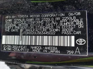 2008 Toyota Prius with VIN JTDKB20U383445022, listed as a IAAI auction lot 42384731 with 192,454 mi miles and . Bid and sale history available at DreamBid. Image 9.