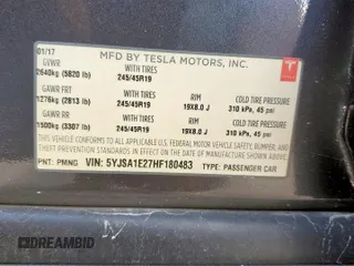 2017 Tesla Model S 100D with VIN 5YJSA1E27HF180483, listed as a Copart auction lot 62783205 with 55,744 mi miles and Salvage title. Bid and sale history available at DreamBid. Image 12.