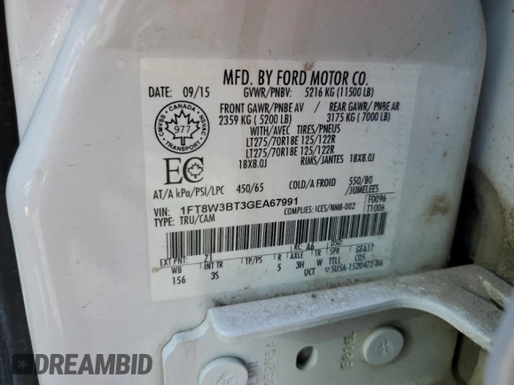2016 Ford F-350 Platinum with VIN 1FT8W3BT3GEA67991, listed as a Copart auction lot 50552725 with 115,760 mi miles and Salvage Title. Bid and sale history available at DreamBid. Image 13.