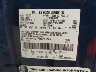 2013 Ford F-150 XL with VIN 1FTFW1ETXDKF51063, listed as a IAAI auction lot 42790441 with 303,665 mi miles and . Bid and sale history available at DreamBid. Image 9.