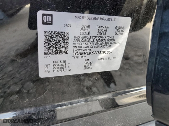 2024 Chevrolet Traverse FWD LS with VIN 1GNEREKS8RJ191057, listed as a Copart auction lot 82803544 with 7,231 mi miles and Salvage Title. Bid and sale history available at carsss.com. Image 13.