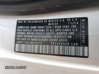 2015 Volkswagen GTI S with VIN 3VWYT7AU2FM045576, listed as a Copart auction lot 53338075 with 94,486 mi miles and Salvage Title. Bid and sale history available at DreamBid. Image 12.