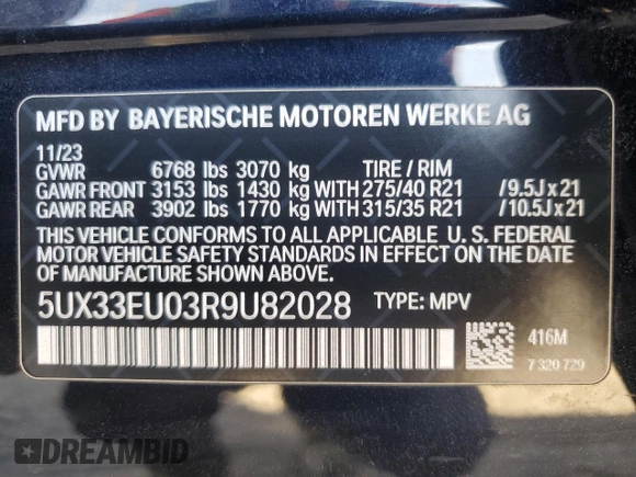2024 BMW X5 M60i with VIN 5UX33EU03R9U82028, listed as a Copart auction lot 82224164 with 35,747 mi miles and Salvage Title. Bid and sale history available at carsss.com. Image 12.