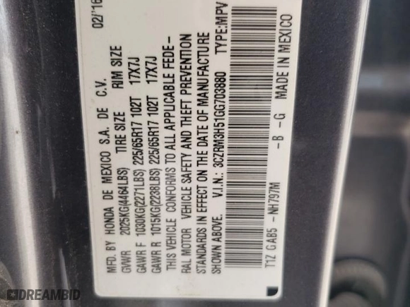 2016 Honda CR-V EX with VIN 3CZRM3H51GG703880, listed as a Copart auction lot 51511295 with 146,775 mi miles and Non Repairable. Bid and sale history available at carsss.com. Image 15.