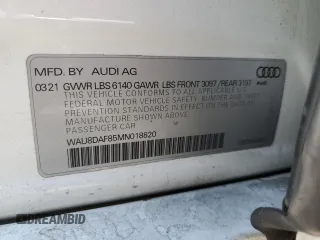 2021 Audi A8 with VIN WAU8DAF85MN018820, listed as a Copart auction lot 58638003 with 18,069 mi miles. Bid and sale history available at carsss.com. Image 13.