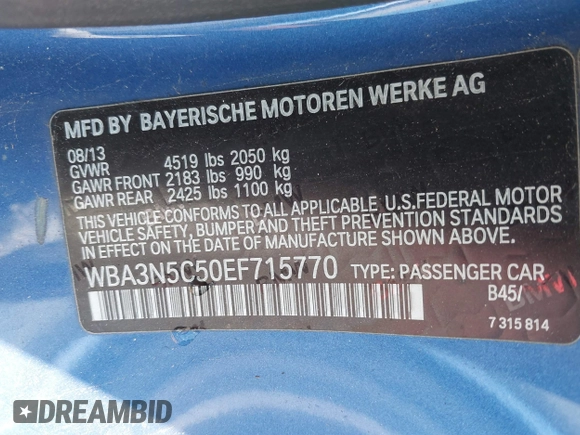 2014 BMW 4 Series 428i xDrive z VIN WBA3N5C50EF715770, wystawiony jako IAAI lot #41803713 z przebiegiem 77 602 mil mil oraz . Historia ofert i sprzedaży dostępna na DreamBid. Obrazek 9.