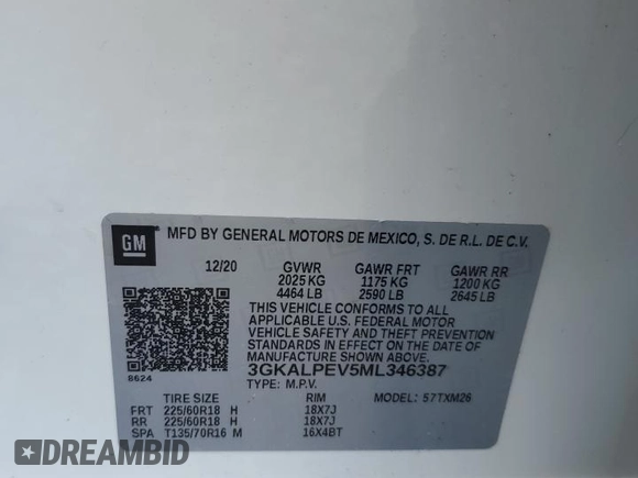 2021 GMC Terrain SLT z VIN 3GKALPEV5ML346387, wystawiony jako Copart lot #54859365 z przebiegiem 95 601 mil mil oraz Szkoda całkowita • Salvage title. Historia ofert i sprzedaży dostępna na DreamBid. Obrazek 14.
