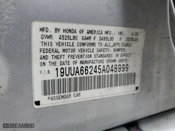 2005 Acura TL with VIN 19UUA66245A048999, listed as a Copart auction lot 50948845 with 223,828 mi miles and Salvage Title. Bid and sale history available at carsss.com. Image 12.