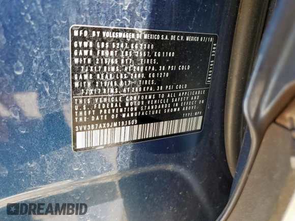 2018 Volkswagen Tiguan SEL z VIN 3VV3B7AX9JM191509, wystawiony jako Copart lot #61357405 z przebiegiem 209 934 mil mil oraz Czysty tytuł • Clean title. Historia ofert i sprzedaży dostępna na DreamBid. Obrazek 13.