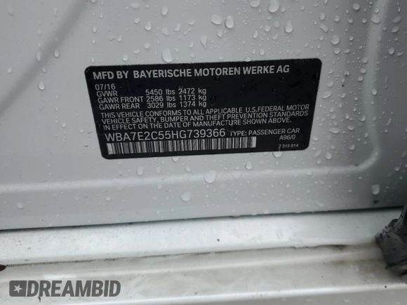 2017 BMW 7 Series 740i with VIN WBA7E2C55HG739366, listed as a Copart auction lot 45961575 with 0 mi miles and Salvage Title. Bid and sale history available at carsss.com. Image 12.