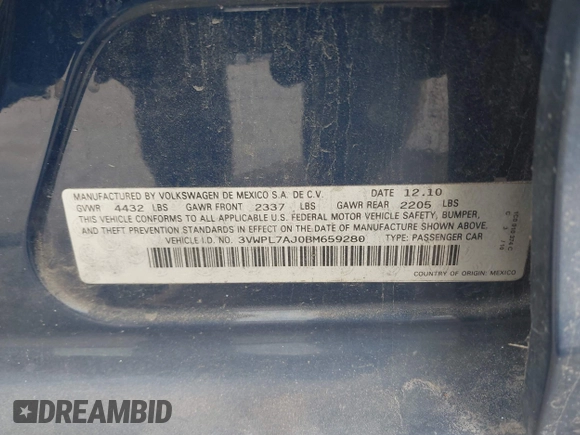 2011 Volkswagen Jetta TDI with VIN 3VWPL7AJ0BM659280, listed as a IAAI auction lot 42432496 with 154,015 mi miles and . Bid and sale history available at DreamBid. Image 9.