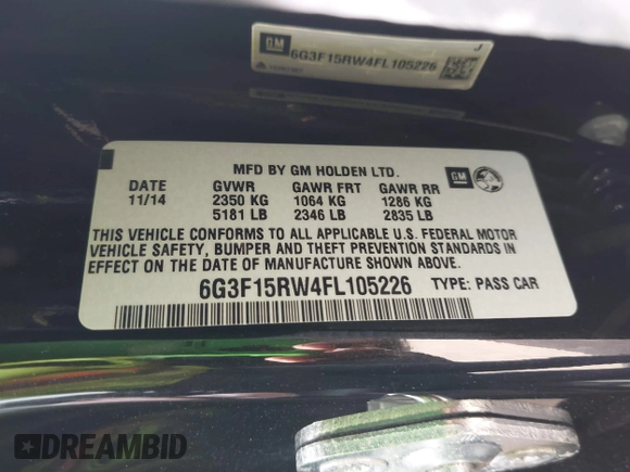 2015 Chevrolet SS with VIN 6G3F15RW4FL105226, listed as a IAAI auction lot 41970255 with 51,007 mi miles. Bid and sale history available at carsss.com. Image 9.