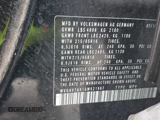 2016 Volkswagen Tiguan R-Line with VIN WVGAV7AX1GW521967, listed as a IAAI auction lot 42803643 with 128,794 mi miles and . Bid and sale history available at DreamBid. Image 9.