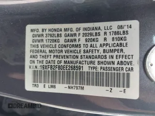 2014 Honda Civic Sedan EX with VIN 19XFB2F80EE268591, listed as a IAAI auction lot 41914223 with 1 mi miles. Bid and sale history available at carsss.com. Image 9.