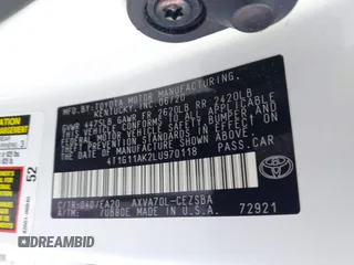 2020 Toyota Camry SE z VIN 4T1G11AK2LU970118, wystawiony jako IAAI lot #41950188 z przebiegiem 11 171 mil mil oraz . Historia ofert i sprzedaży dostępna na DreamBid. Obrazek 9.