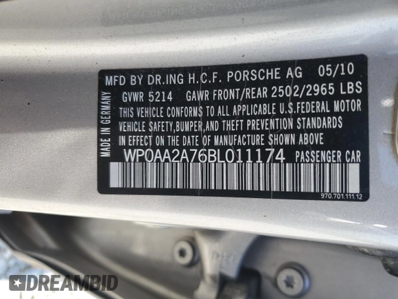 2011 Porsche Panamera with VIN WP0AA2A76BL011174, listed as a Copart auction lot 53471485 with 100,511 mi miles and Salvage Title. Bid and sale history available at DreamBid. Image 12.