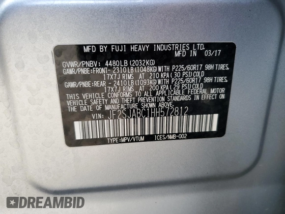 2017 Subaru Forester with VIN JF2SJABC1HH572812, listed as a Copart auction lot 72023052 with 64,087 mi miles. Bid and sale history available at carsss.com. Image 13.