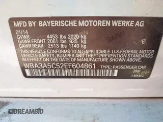 2014 BMW 3 Series 328i with VIN WBA3A5C52EF604861, listed as a IAAI auction lot 41701480 with Not Provided miles. Bid and sale history available at carsss.com. Image 9.