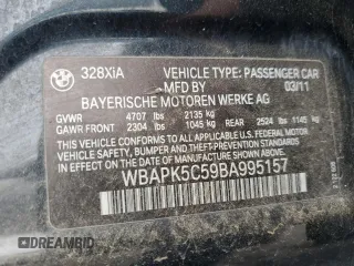 2011 BMW 3 Series 328i xDrive z VIN WBAPK5C59BA995157, wystawiony jako Copart lot #61009055 z przebiegiem 112 455 mil mil oraz Szkoda całkowita • Salvage title. Historia ofert i sprzedaży dostępna na DreamBid. Obrazek 12.