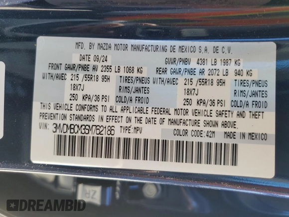 2025 Mazda CX-30 S Preferred with VIN 3MVDMBCM3SM762186, listed as a Copart auction lot 47037245 with 1,969 mi miles and Salvage Title. Bid and sale history available at DreamBid. Image 13.