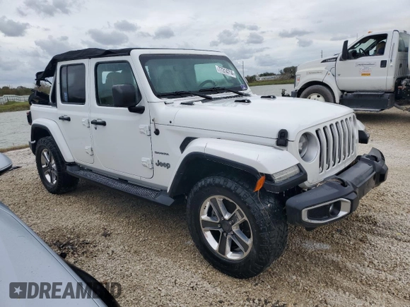 2018 Jeep Wrangler Unlimited Sahara with VIN 1C4HJXEG4JW149315, listed as a Copart auction lot 77314714 with Not provided miles and Salvage title. Bid and sale history available at DreamBid. Image 4.