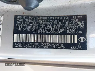2010 Toyota Prius II with VIN JTDKN3DU9A0106697, listed as a IAAI auction lot 37938406 with 245,315 mi miles. Bid and sale history available at carsss.com. Image 9.