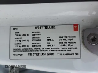 2018 Tesla Model 3 Long Range Battery with VIN 5YJ3E1EA9JF023379, listed as a Copart auction lot 47531895 with 87,613 mi miles and Salvage Title. Bid and sale history available at DreamBid. Image 13.