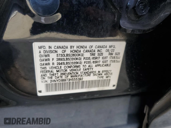 2003 Acura MDX Touring Pkg RES w/Navigation System with VIN 2HNYD18973H555392, listed as a Copart auction lot 67761184 with 0 mi miles and Salvage Title. Bid and sale history available at carsss.com. Image 14.