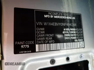 2024 Mercedes-Benz Sprinter with VIN W1X4EBVY0NP494288, listed as a Copart auction lot 74708304 with Not Provided miles and Salvage Title. Bid and sale history available at DreamBid. Image 14.
