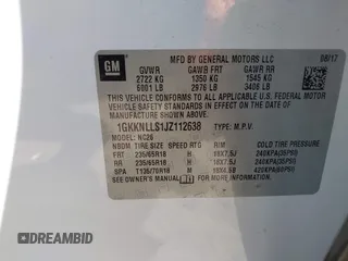 2018 GMC Acadia SLE with VIN 1GKKNLLS1JZ112638, listed as a IAAI auction lot 41688448 with 105,328 mi miles and . Bid and sale history available at carsss.com. Image 9.