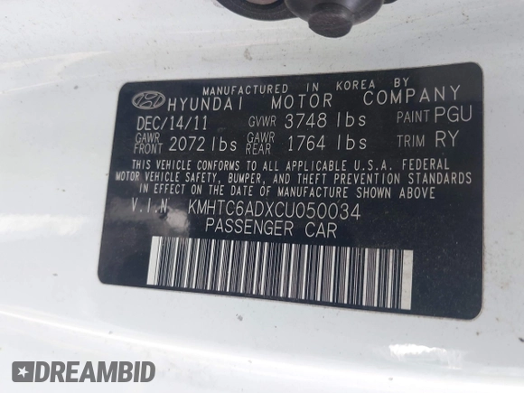 2012 Hyundai Veloster w/Gray Int z VIN KMHTC6ADXCU050034, wystawiony jako IAAI lot #42506584 z przebiegiem 142 514 mil mil oraz . Historia ofert i sprzedaży dostępna na DreamBid. Obrazek 9.