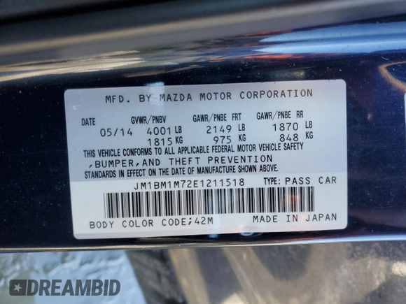 2014 Mazda 3 i Grand Touring with VIN JM1BM1M72E1211518, listed as a Copart auction lot 88416835 with 159,358 mi miles and Salvage Title. Bid and sale history available at DreamBid. Image 14.