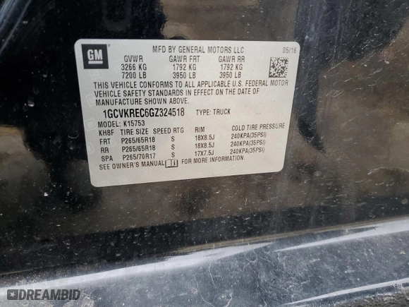 2016 Chevrolet Silverado 1500 LT with VIN 1GCVKREC6GZ324518, listed as a Copart auction lot 47075035 with 130,282 mi miles and Salvage Title. Bid and sale history available at carsss.com. Image 14.