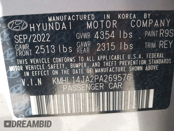 2023 Hyundai Sonata SEL z VIN KMHL14JA2PA269576, wystawiony jako IAAI lot #41811987 z przebiegiem 23 149 mil mil oraz . Historia ofert i sprzedaży dostępna na DreamBid. Obrazek 9.