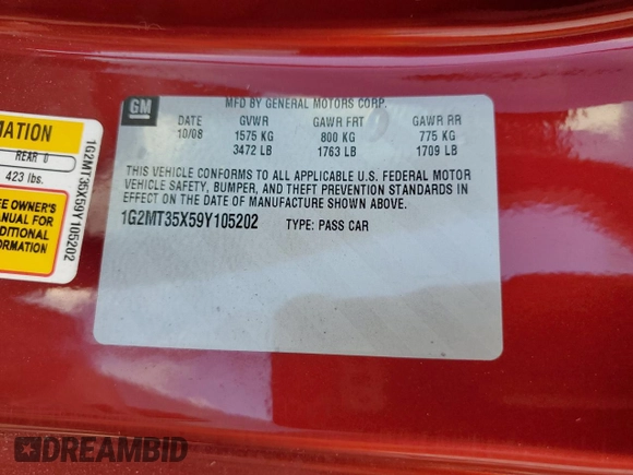 2009 Pontiac Solstice GXP z VIN 1G2MT35X59Y105202, wystawiony jako Copart lot #74429594 z przebiegiem Nie podano mil oraz Szkoda całkowita • Salvage title. Historia ofert i sprzedaży dostępna na DreamBid. Obrazek 13.