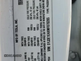 2021 Tesla Model 3 Standard Range Plus z VIN 5YJ3E1EAXMF870285, wystawiony jako Copart lot #53251375 z przebiegiem 64 085 mil mil oraz Szkody całkowita. Historia ofert i sprzedaży dostępna na DreamBid. Obrazek 12.