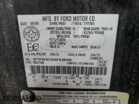 2010 Ford F-150 XL с VIN 1FTFW1EV0AFA38300, выставлен на аукционе Copart как лот 51940835 с пробегом 156 258 миль миль и Чистый • Clean title. История ставок и продаж доступна на DreamBid. Изображение 14.