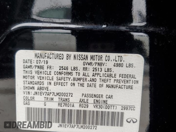 2020 Infiniti Q50 3.0t SPORT with VIN JN1EV7AP7LM200272, listed as a Copart auction lot 46781145 with 58,814 mi miles and Salvage Title. Bid and sale history available at carsss.com. Image 14.