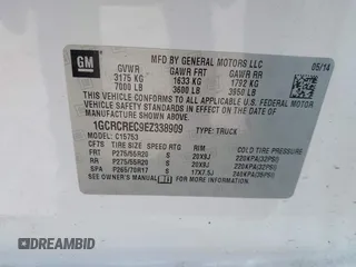 2014 Chevrolet Silverado 1500 LT with VIN 1GCRCREC9EZ338909, listed as a IAAI auction lot 41833908 with Not Provided miles and . Bid and sale history available at DreamBid. Image 9.