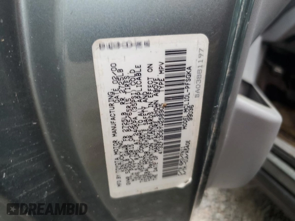 2000 Toyota Sienna LE with VIN 4T3ZF13C6YU258905, listed as a Copart auction lot 74745744 with 0 mi miles and Salvage Title. Bid and sale history available at carsss.com. Image 14.