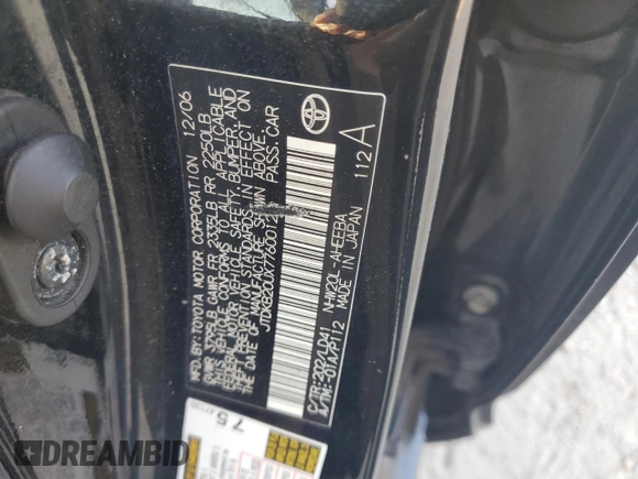 2007 Toyota Prius z VIN JTDKB20UX77600124, wystawiony jako Copart lot #61400525 z przebiegiem 102 957 mil mil oraz Czysty tytuł • Clean title. Historia ofert i sprzedaży dostępna na DreamBid. Obrazek 12.
