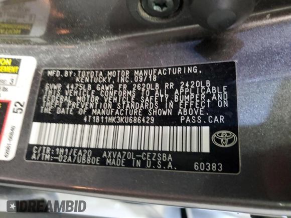 2019 Toyota Camry LE with VIN 4T1B11HK3KU686429, listed as a Copart auction lot 46330825 with 116,030 mi miles and Salvage Title. Bid and sale history available at carsss.com. Image 13.
