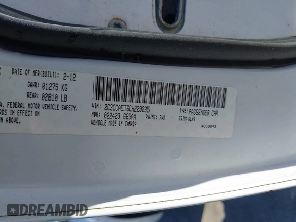 2012 Chrysler 300 with VIN 2C3CCAET6CH229235, listed as a IAAI auction lot 41843415 with 75,054 mi miles. Bid and sale history available at carsss.com. Image 9.